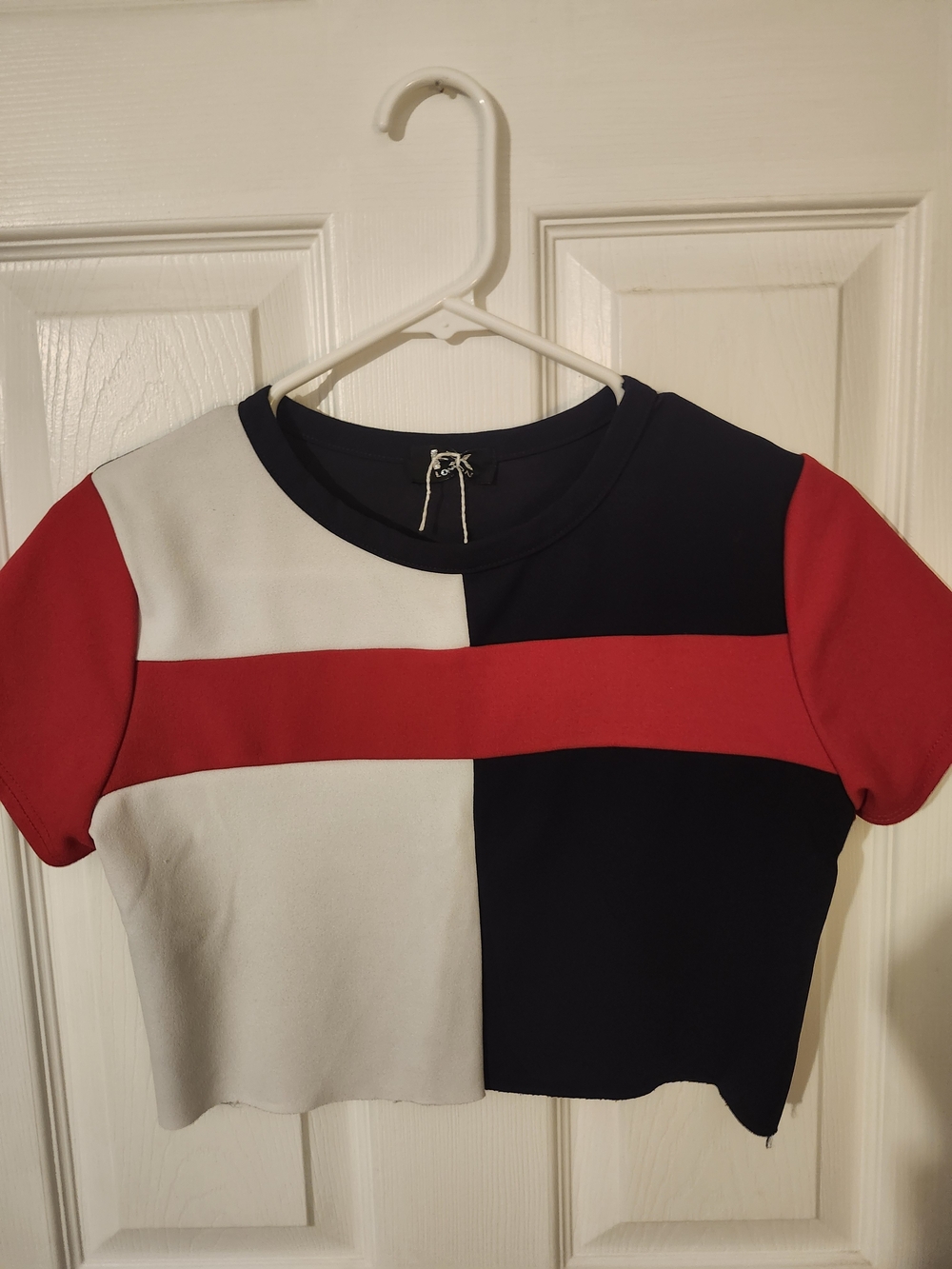 I-X London Colorblock Red, White & Navy Women's Crop Top